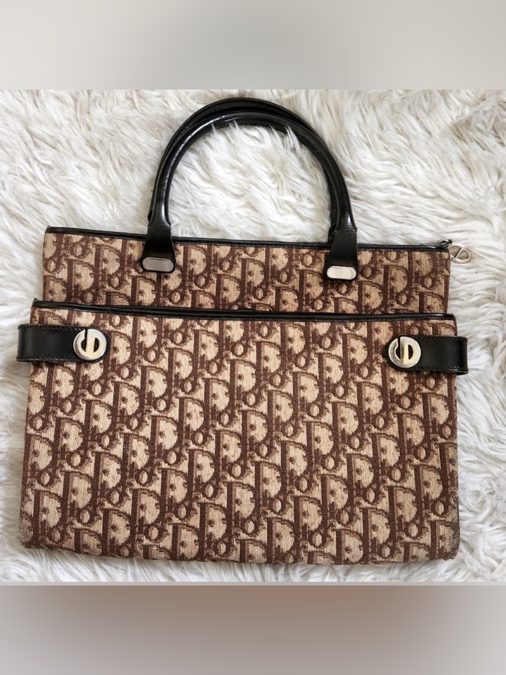 Rare Dior Brown Monogram Canvas Tote with Dark Brown Trim - Picture 8 of 12